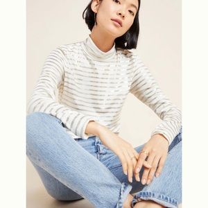 Anthropologie Maeve mock neck gold striped top—L